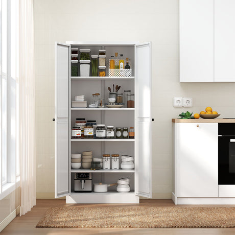 Metal Kitchen Pantry Cabinet With Adjustable Storage And 4 Heavy Duty Shelves - White HouseOfZazla