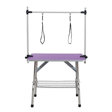 Folding Dog Pet Grooming Table Stainless Steel Frame Rubber Mat On Board With Adjustable Arm And Clamps Pet Dog Cat Grooming Table HouseOfZazla
