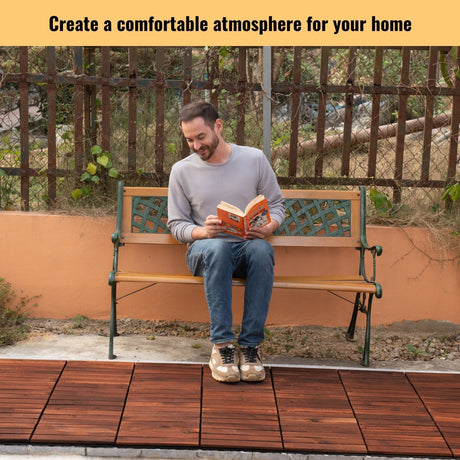 Interlocking Deck Tiles Striped Pattern, Square Acacia Hardwood Outdoor Flooring For Patio, Bancony, Pool Side HouseOfZazla