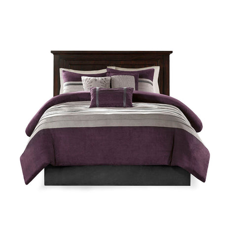 7 PC Pieced Faux Suede Comforter Set Purple King HouseOfZazla