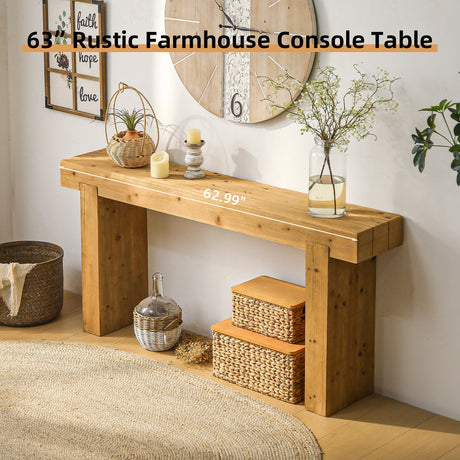 63" Solid Wood Console Table – Rustic Farmhouse Sofa Table HouseOfZazla