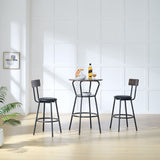 Rustic Brown Round Bar Table And Stool Set With Shelf, Upholstered Stool With Backrest - Antique Brown
