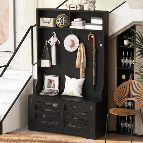 Entryway Bench With Coat Rack, 3 In 1 Design And Adjustable Shelves HouseOfZazla