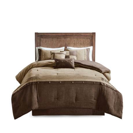 7 Piece Faux Suede Comforter Set Brown Queen HouseOfZazla