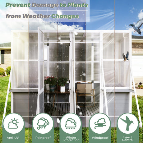 Greenhouse, Wooden Lean To Greenhouses For Outdoors, Heavy Duty Walk In Green House For Outside Winter, Large Hot House For Sunroom Storage Shed, Garden, Backyard - White / Gray HouseOfZazla