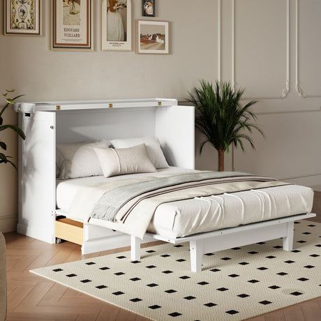 Solid Pine Murphy Bed Chest Cube Cabinet Bed With Charging Station And Large Storage Drawer For Home Office Or Small Room HouseOfZazla