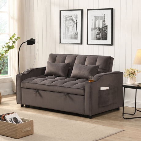 Modern Loveseat Futon Sofa With Pullout Bed, Adjustable Reclining Backrest, Toss Pillows HouseOfZazla
