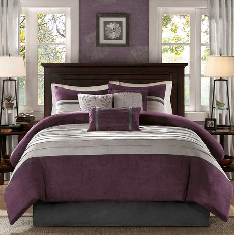 7 PC Pieced Faux Suede Comforter Set Purple King HouseOfZazla