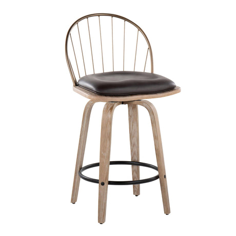 Riley - Farmhouse Fixed Height Counter Stool Round Footrest With Removable Cushion (Set of 2) - White Washed / Antique Copper / Brown HouseOfZazla
