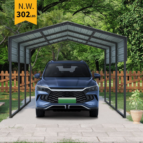 10 X 15 Ft Carport, Outdoor Carport, Heavy Duty Carport Canopy With Galvanized Steel Roof And Frame, Metal Carport Large Garage For Driveway Car, Truck - Charcoal HouseOfZazla