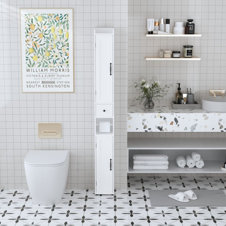 Slim Tall Bathroom Storage Cabinet With Adjustable Shelves, 2 Doors Freestanding Cabinet - White HouseOfZazla