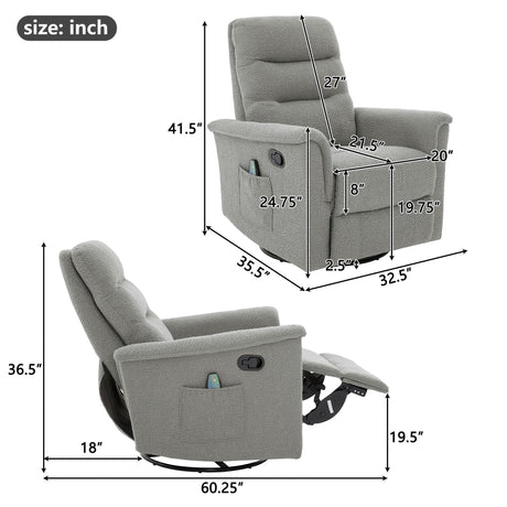 Manual Recliner Chair With 8-Point Massage and Swivel Function HouseOfZazla