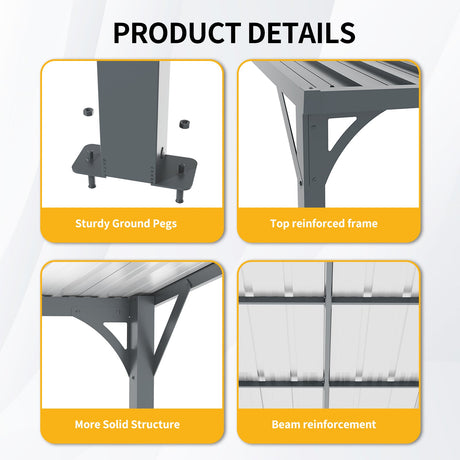 Outdoor Pergola 8' x 10' Metal Inclined Roof HouseOfZazla