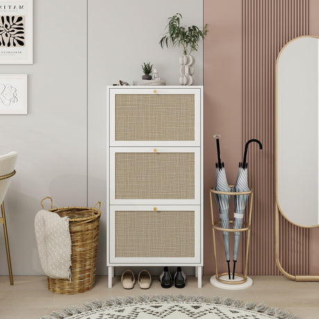 Modern Rattan 3 Door Shoe Rack Cabinet for Entryway HouseOfZazla