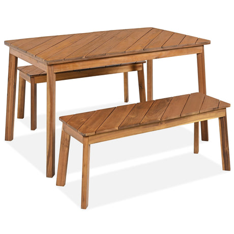 Go 3-Piece Acacia Wood Table Bench Dining Set HouseOfZazla