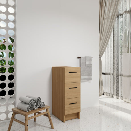 Slim Freestanding Bathroom Storage Cabinet, 3 Drawers - Light Oak HouseOfZazla