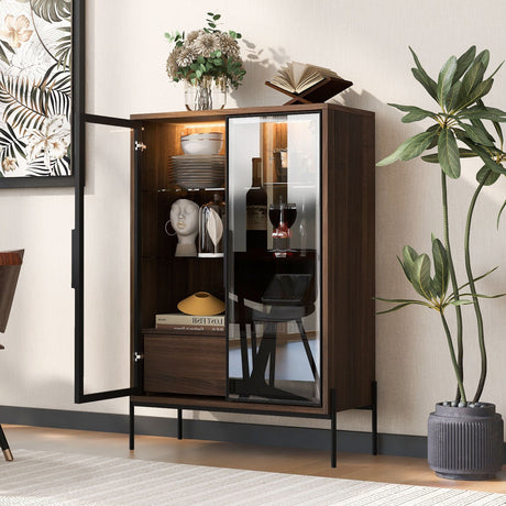 Modern Minimalist Style LED Curio Cabinet With Tempered Glass Door, Metal Legs HouseOfZazla
