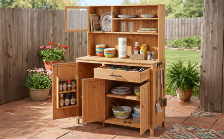 TOPAMX Potting Bench with Hutch, Solid Fir Wood Garden Workstation HouseOfZazla