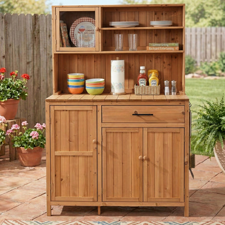 TOPAMX Potting Bench with Hutch, Solid Fir Wood Garden Workstation HouseOfZazla
