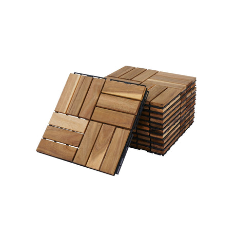 Interlocking Deck Tiles Checker Pattern, Square Acacia Hardwood Outdoor Flooring For Patio, Bancony, Pool Side HouseOfZazla