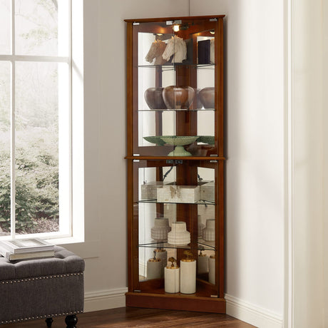 Corner Curio Dispaly Cabinet With Lights, Adjustable Tempered Glass Shelves, Mirrored Back (E26 Light Bulb Not Included) HouseOfZazla