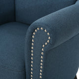 Elegant Navy Blue Fabric Club Chair with Nailhead Trim and Birch Wood Legs