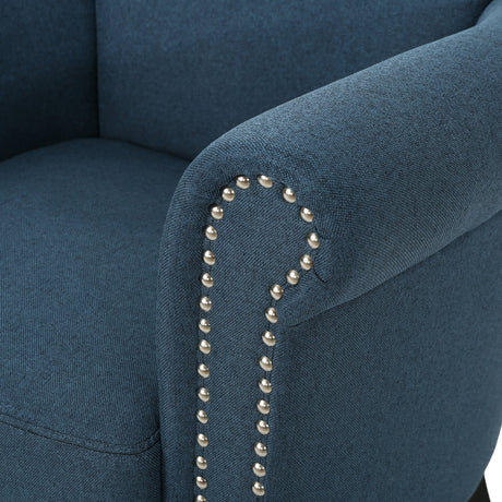 Elegant Navy Blue Fabric Club Chair with Nailhead Trim and Birch Wood Legs HouseOfZazla