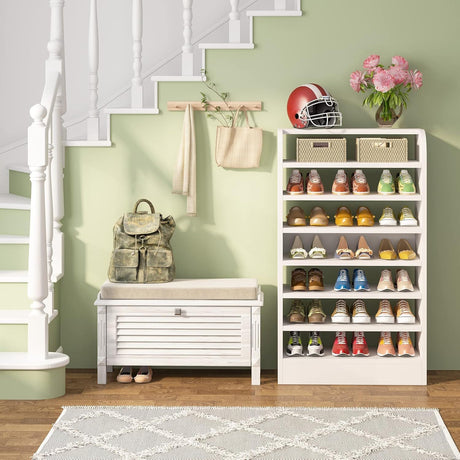 8 Tier Tall Shoe Rack, Wooden Shoe Storage Cabinet, Entryway Organizer - White HouseOfZazla