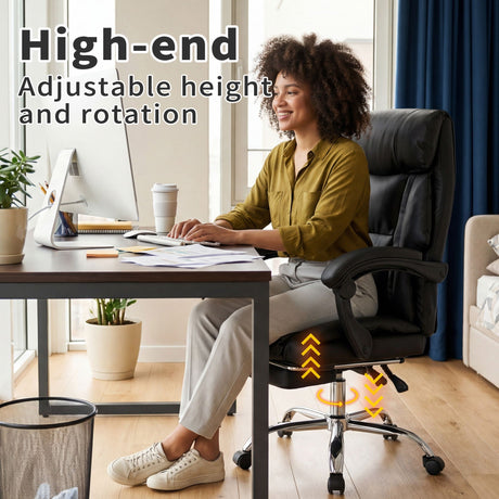 Executive Office Chair With Foot Rest, Adjustable Height - Black HouseOfZazla