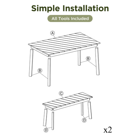 Go 3-Piece Acacia Wood Table Bench Dining Set HouseOfZazla