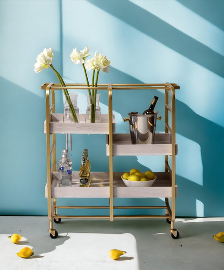 Vorrik Gold & White Washed Finish Serving Cart HouseOfZazla