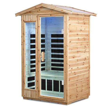 Two Person Far Infrared Old Fir Outdoor Sauna Room with Bluetooth and LED Lighting HouseOfZazla