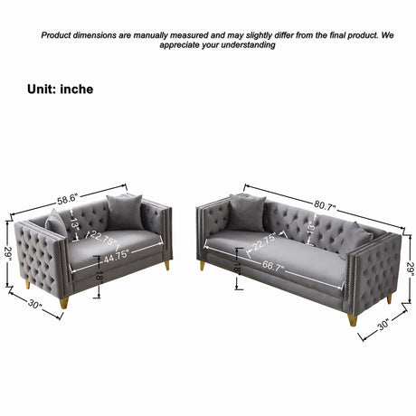 Deep Seat Sofa With Button Nailhead, Square Arm Couches HouseOfZazla