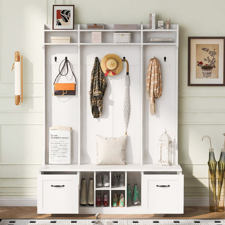 5 In 1 Entryway Bench With Coat Rack, 7 Sturdy Hooks, 2 Spacious Drawers And Adjustable Shelves HouseOfZazla