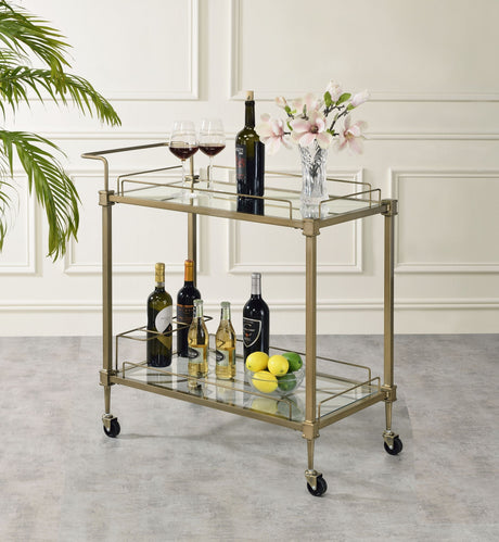 Aditya Mirrored & Antique Brass Finish Serving Cart HouseOfZazla