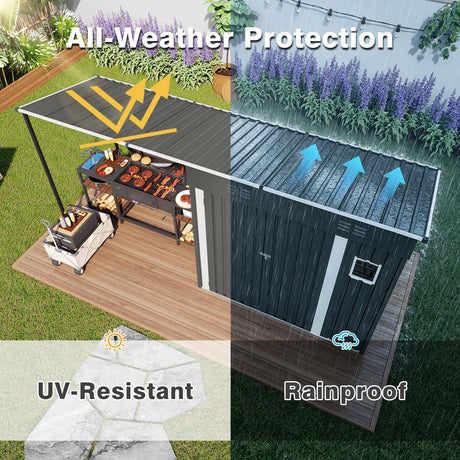 Lean To Shed With Open Sided Pergola, Outdoor Storage Shed & Attached Hardtop Gazebo Combo - Gray HouseOfZazla
