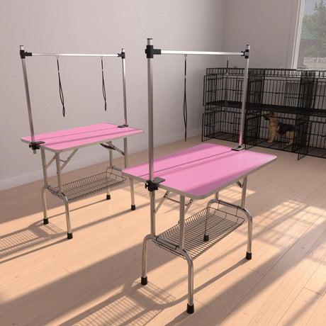 Folding Dog Pet Grooming Table Stainless Steel Frame Rubber Mat On Board With Adjustable Arm And Clamps Pet Dog Cat Grooming Table HouseOfZazla