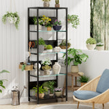 4 Tier Display Shelf With RGB Lights, LED Lighted Curio Cabinet With Adjustable Storage Box & Hooks - Black