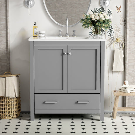 Bathroom Vanity With Single Sink, Combo Cabinet Undermount Sink, Bathroom Storage Cabinet With Two Doors And A Drawer, Soft Closing, Multifunctional Storage, Solid Wood Frame HouseOfZazla