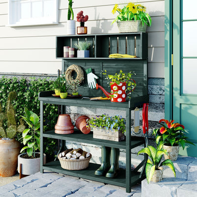 TOPMAX 65" Large Wooden Farmhouse Rustic Outdoor Potting Bench Table