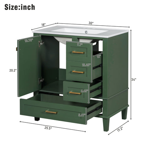 Bathroom Vanity, Modern Bathroom Cabinet With Sink Combo Set, Bathroom Storage Cabinet With A Soft Closing Door And 3 Drawers, Solid Wood Frame HouseOfZazla