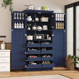 TOPMAX Freestanding Kitchen Pantry Cabinet with 4 Doors and Pull-Out Trays