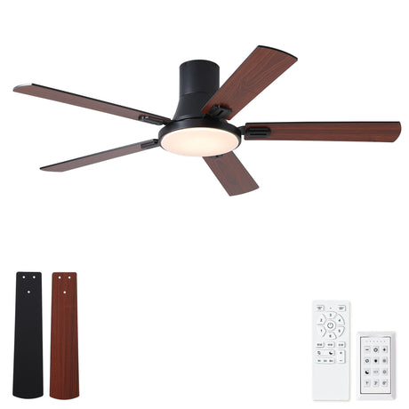 Flush Mount Ceiling Fans With LED Light And Remote Control, 5 Blades HouseOfZazla