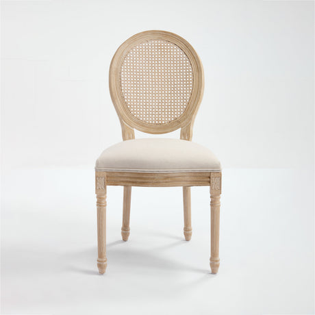 French Country Dining Chairs Set of 2 Upholstered with Rattan Back HouseOfZazla