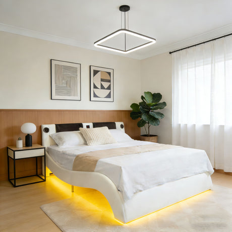 Platform Bed Frame With LED Lighting, Bluetooth Music, Vibration Massage HouseOfZazla