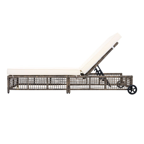Outdoor Lounge Chair With 5 Position Backrest With Cushion And Wheels HouseOfZazla