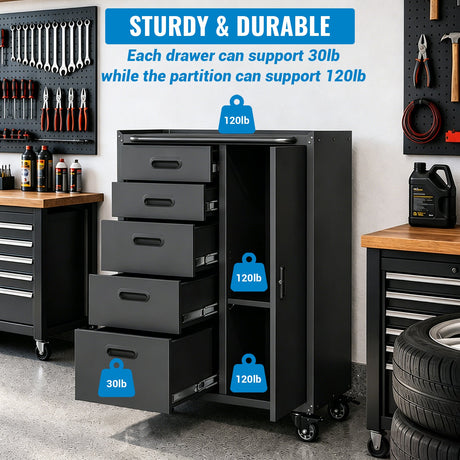 Metal Tool Garage Storage Cabinet with 5 Drawers and 1 Door HouseOfZazla