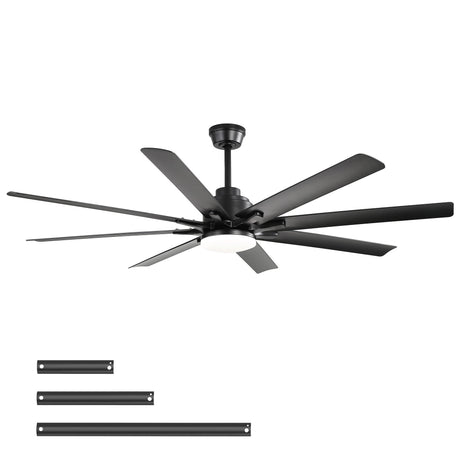 Smart Ceiling Fan With 8 Blades, Voice Remote Control, 6 Wind Speeds, Reversible DC Motor, 3 Color Lighting - Black HouseOfZazla