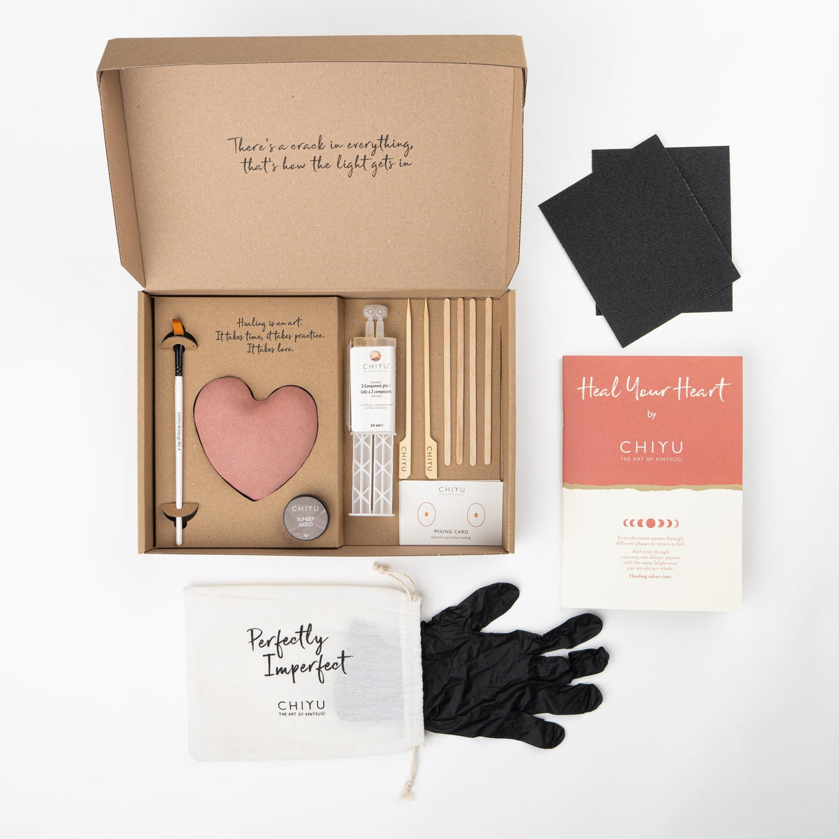 CHIYU Kintsugi kit - Heal Your Heart - Gold Glue - Includes Ceramic Heart - Gift Box - Kintsugi Repair Kit - Blush CHIYU