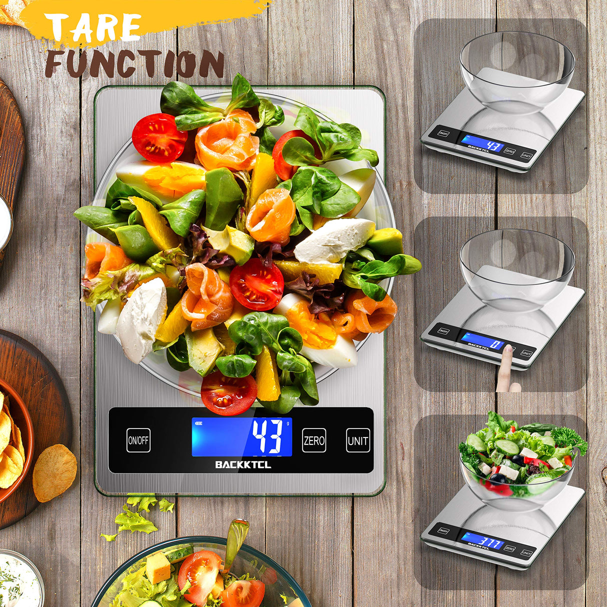 ''Cooking Master' 22lb Digital Kitchen Scale,Food Scale Measures in Grams and Ounces for Weight Cooking Baking,1g/0.1oz Precise Graduation,Stainless Steel and Tempered Glass BACK KTCL